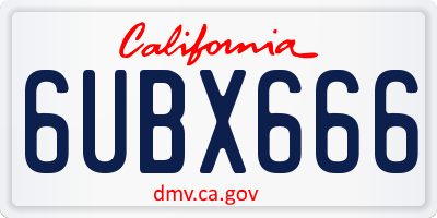 CA license plate 6UBX666
