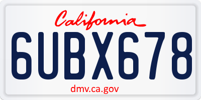 CA license plate 6UBX678