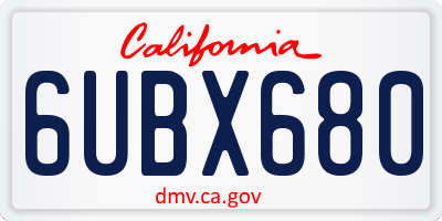 CA license plate 6UBX680