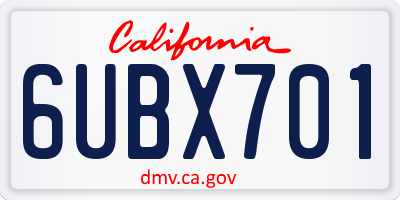 CA license plate 6UBX701