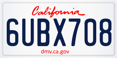 CA license plate 6UBX708