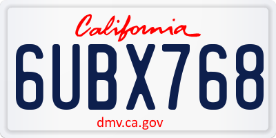 CA license plate 6UBX768