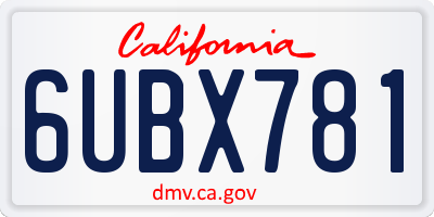 CA license plate 6UBX781