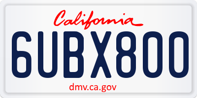 CA license plate 6UBX800