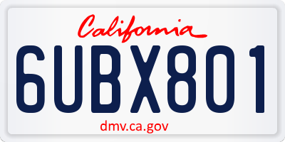 CA license plate 6UBX801