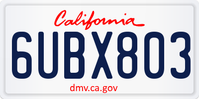 CA license plate 6UBX803