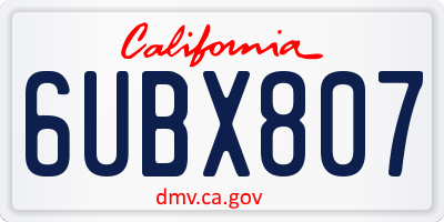 CA license plate 6UBX807