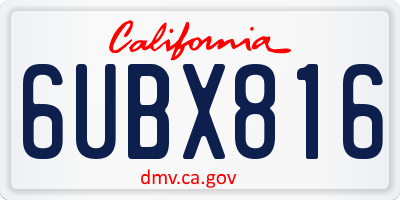 CA license plate 6UBX816