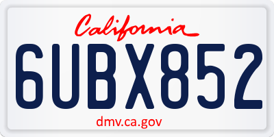 CA license plate 6UBX852