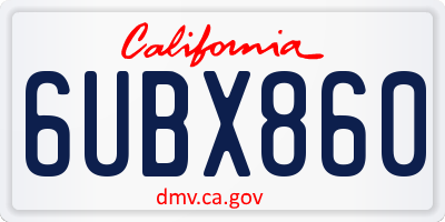 CA license plate 6UBX860