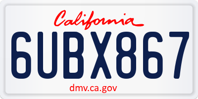 CA license plate 6UBX867