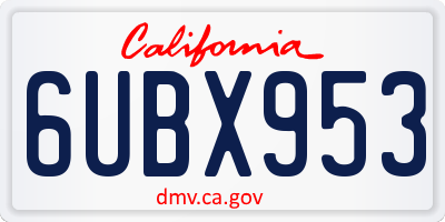 CA license plate 6UBX953