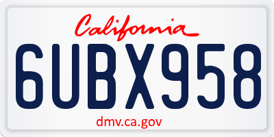 CA license plate 6UBX958