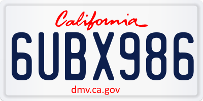 CA license plate 6UBX986