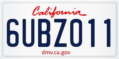 CA license plate 6UBZ011