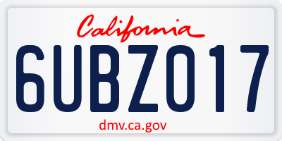 CA license plate 6UBZ017