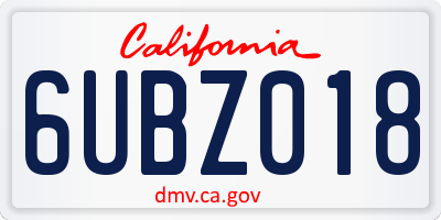 CA license plate 6UBZ018