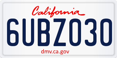 CA license plate 6UBZ030