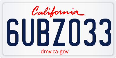 CA license plate 6UBZ033