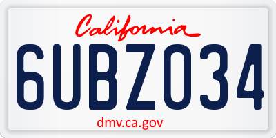CA license plate 6UBZ034