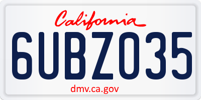 CA license plate 6UBZ035