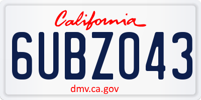 CA license plate 6UBZ043