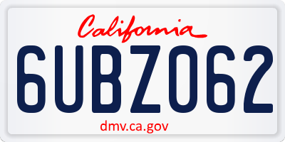 CA license plate 6UBZ062