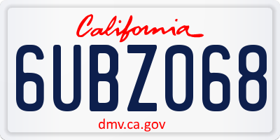 CA license plate 6UBZ068