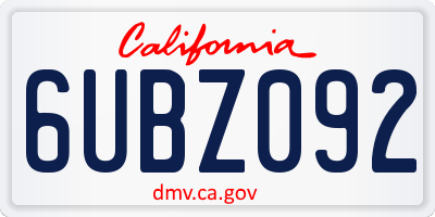 CA license plate 6UBZ092