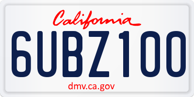 CA license plate 6UBZ100