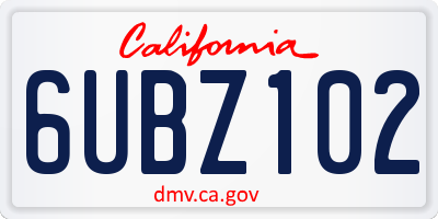 CA license plate 6UBZ102