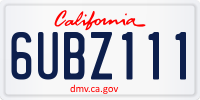 CA license plate 6UBZ111