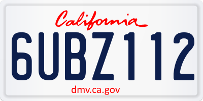 CA license plate 6UBZ112