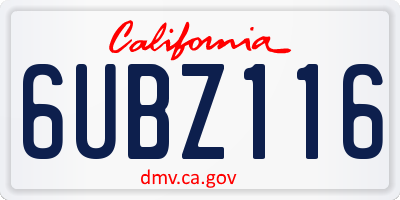CA license plate 6UBZ116