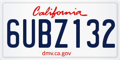 CA license plate 6UBZ132