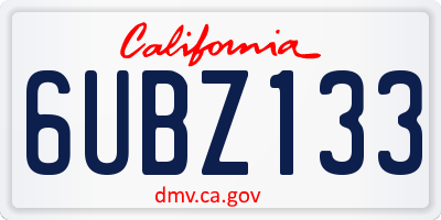 CA license plate 6UBZ133