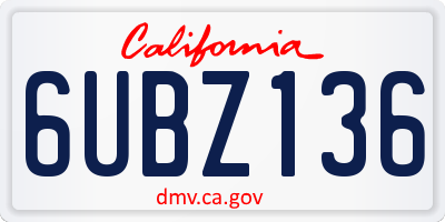 CA license plate 6UBZ136