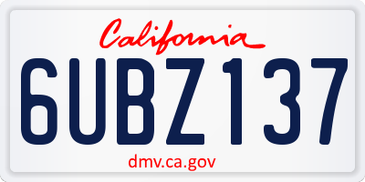 CA license plate 6UBZ137