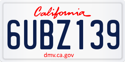 CA license plate 6UBZ139