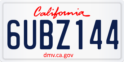 CA license plate 6UBZ144