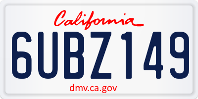 CA license plate 6UBZ149