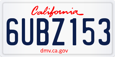 CA license plate 6UBZ153