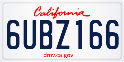 CA license plate 6UBZ166