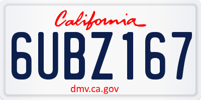 CA license plate 6UBZ167