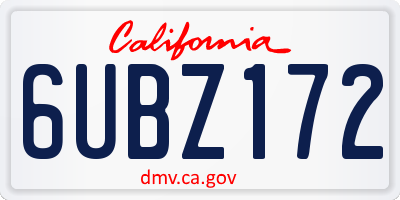 CA license plate 6UBZ172