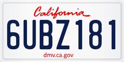 CA license plate 6UBZ181