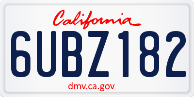 CA license plate 6UBZ182