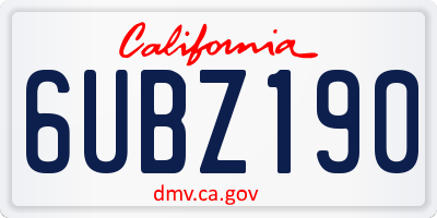 CA license plate 6UBZ190