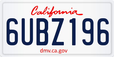 CA license plate 6UBZ196