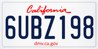 CA license plate 6UBZ198